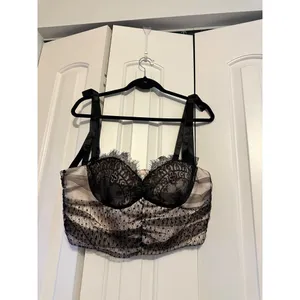 Akira Rica Rica Off Corset Crop Top Black Lace Mesh Tie Strap Large‎ NWT thumbnail 3