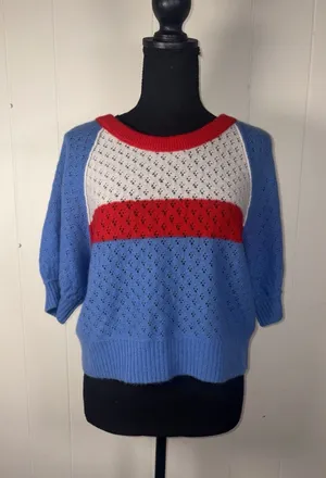 free people jade cashmere sweater Large Red Blue White thumbnail 1