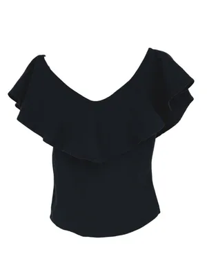 Free People Black Ruffle Off-Shoulder Fitted Top Size XS Coquette Romantic thumbnail 7