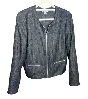 Adrienne Vittadini Womens Black Textured Zip-Up Blazer‎ Sz XL thumbnail 1