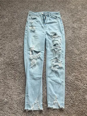 American Eagle Outfitters Light Blue Distressed Straight Leg Jeans thumbnail 2