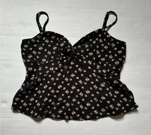American Eagle XS Black Floral Babydoll Top w/ Adjustable Straps thumbnail 7