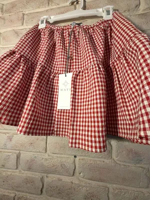 WAYF Red White Gingham Tiered Smocked Mini Skirt thumbnail 3