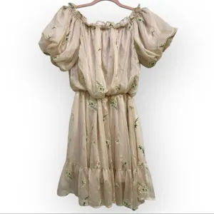 G.P.D. Cream Floral Embroidered Puff Sleeve Dress - Size Medium thumbnail 2