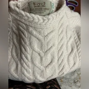 Aran Sweater Market Women's 100% Merino Wool Cable Knit Sweater - Cream S -notes thumbnail 2