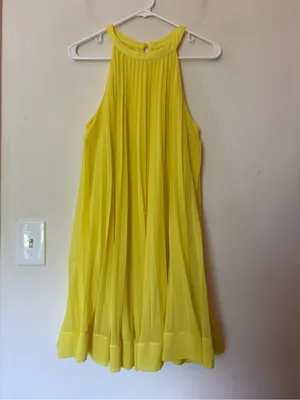 ZARA Pleated Halter Neck Sleeveless A-Line Mini Dress Yellow Sz XS thumbnail 3