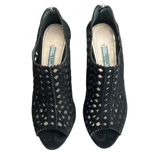Prada Black Suede Laser Cut Peep Toe Ankle Booties Italy EU 38 US 7.5-8 thumbnail 2