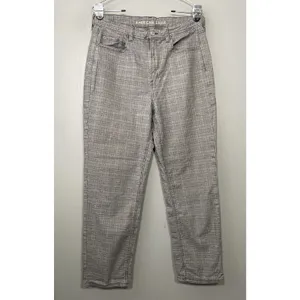 American Eagle Mom Straight Pants Size 14 Gray Plaid High Rise Preppy Trousers thumbnail 3