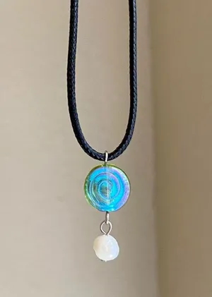 Handmade spiral swirl uzumaki & natural freshwater baroque pearl funky boho fairy style unique necklace🌀 thumbnail 2