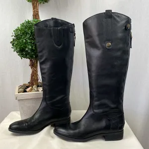 Sam Edelman Black Leather Penny Knee High Zip Up Biker Moto Boots 7.5 thumbnail 1