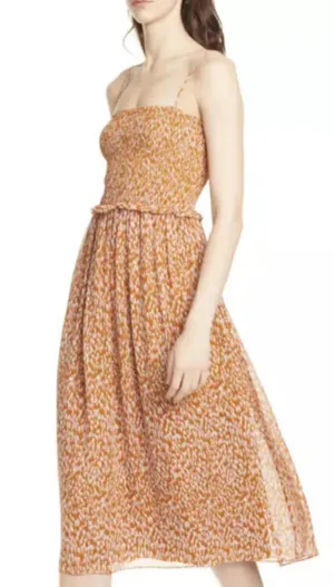 Joie Ambroise Copper Brown Women's Dress Summer A-Line‎ M Smocked Strappy Flowy thumbnail 1