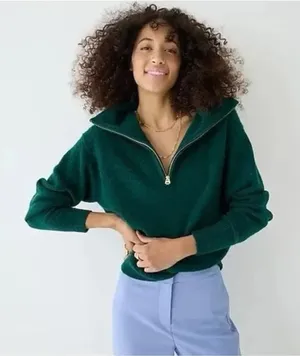 J. CREW Relaxed Half Zip Stretch Sweater Merino Wool Alpaca Dark Spruce Green M‎ thumbnail 1