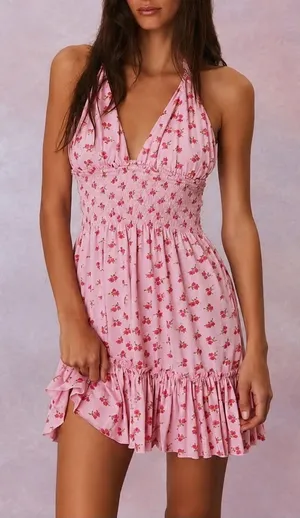 NWT Loveshackfancy Aisling Halter Cotton Mini Ruffle Dress thumbnail 1