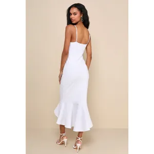 NWOT Lulus Stun Like Me White Bodycon Trumpet Hem Midi Dress Gala Banquet Sz XS thumbnail 3