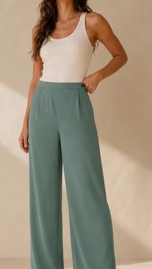 Papillon Wide Leg Pants Women Size 14 Sage Green High Rise thumbnail 1