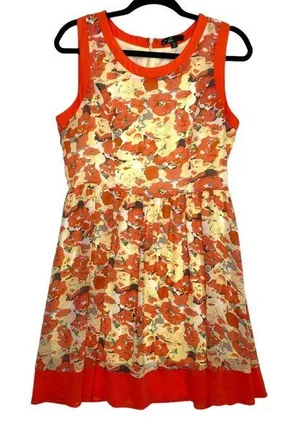 Women's C Luce Sheath Dress‎ Floral Red Orange Lined Baby Shower Wedding Large thumbnail 1