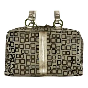 Geometric Square Tote Cosmetic Bag 3pc Set Gold‎ Bronze Metallic MCM Travel thumbnail 8