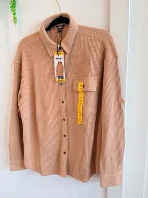 Buffalo Jeans Tan Waffle Knit Button-Down Shirt Jacket NWT Size Medium Womens thumbnail 3