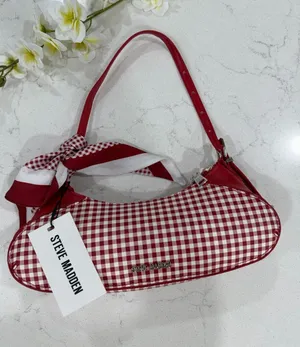 Steve Madden Red and White Gingham Shoulder Bag with Scarf Accent thumbnail 1
