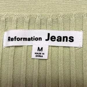 Reformation Green Rib Knit V-Neck Button Long Sleeve Crop Cardigan Sweater Top M thumbnail 3