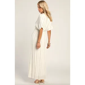 Lulus Goddess Vibes Ivory Gold Striped Dolman Sleeve Maxi Dress Resort XS NWT thumbnail 4