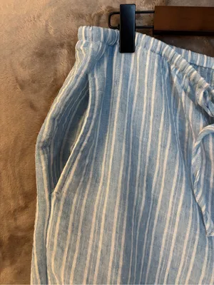 HG Wide Leg Linen Blend Pants Light Blue Stripe Women’s Size XL thumbnail 3