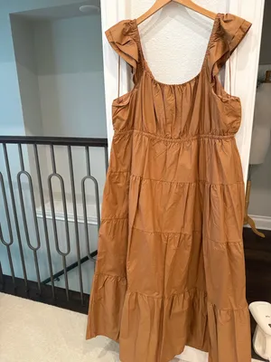 Skies Are Blue Curvy 2X Camel Brown Tiered Midi Dress Flutter Sleeve NWT thumbnail 5