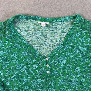 J.Jill Women's 2X Green Floral V-Neck Blouse Top Smocked Shoulder 3/4 Sleeve thumbnail 4