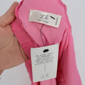 Stile Collection Pink Tiered Maxi Dress Flutter Sleeve V-Neck Checkered Medium thumbnail 3
