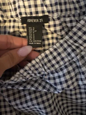 Forever 21 Navy & White Gingham Off-Shoulder Top thumbnail 2