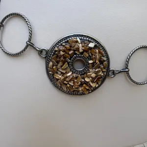 Medallion Chain Link Belt OS Brown Silver Boho Stone Inlay Earthy Artsy Western thumbnail 3