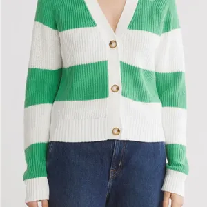 Varsity Cardigan Design History Green and White Striped Women's Sweater thumbnail 1