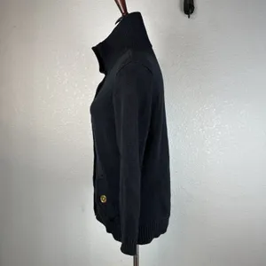 Ralph Lauren Classic Gold Button Cardigan Sweater Jacket Size L Black‎ Cotton thumbnail 3