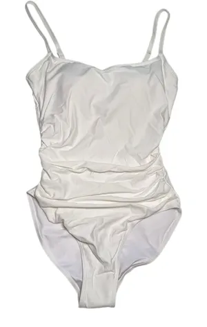 E.Menie White ruched spaghetti strap one piece build in bra‎ swimsuit medium thumbnail 1