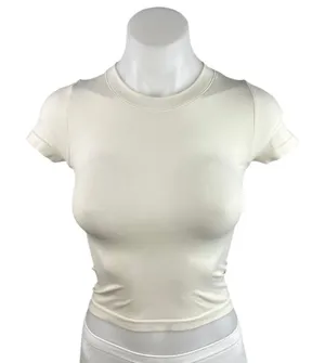 Aritzia Women's Cream Short Sleeve Crew Neck Seamless T Shirt Tee Crop Top XS thumbnail 1