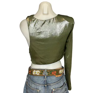 NBD Metallic Green One Shoulder Crop Top LARGE Asymmetric Club Rave Revolve $158 thumbnail 7