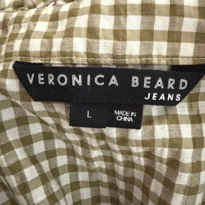 Veronica Beard Jeans Olive Gingham Ruffle‎ Flutter Sleeve Button Top Large thumbnail 4