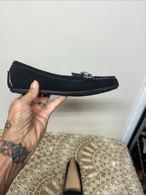 Liz Claiborne Black Suede like Loafers with Silver Buckle thumbnail 4