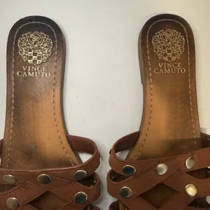 Vince Camuto Vazista Brown Leather Gold Studded Slide Sandals Size 8 thumbnail 4