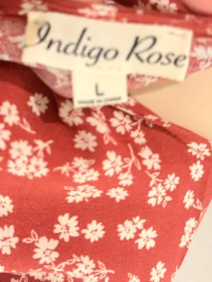 Índigo Rose Rust Floral V-Neck Midi Dress with Long Sleeves size L fall ready thumbnail 9