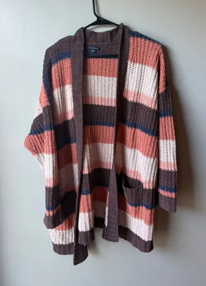 American Eagle Striped Chunky Knit Open Front Cardigan Women’s Medium thumbnail 1