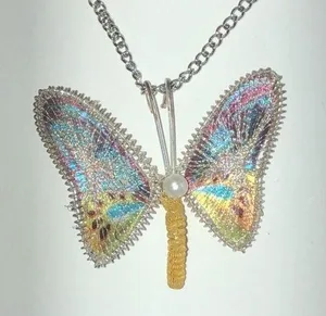 Colorful Boho Butterfly & Faux Pearl Silver Tone Pendant Necklace thumbnail 1
