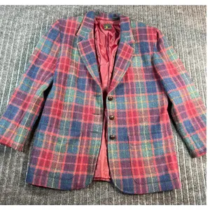 Vintage 90s LIZSPORT Blazer Women 10 Plaid Wool Shoulder Pads Tartan Jacket Fall thumbnail 1