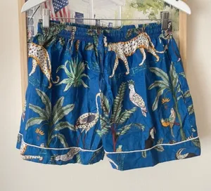 Block Print India Jungle Safari Blue Printed Pull-On Pajama Lounge Shorts S/M thumbnail 1