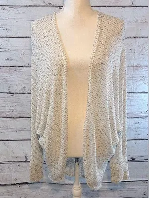 FRESHMAN Open Front Cardigan Loose Knit White/Black-Medium thumbnail 1