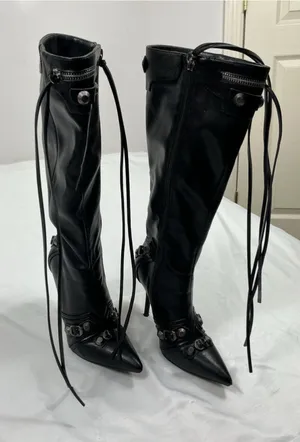 Womans Stiletto Sexy Fashion Boots Black 6 Knee High thumbnail 1