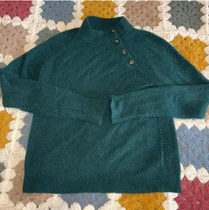 J.Crew Merino Wool Blend Women's XS Green Buttoned Mock Neck Sweater Cozy Casual thumbnail 1