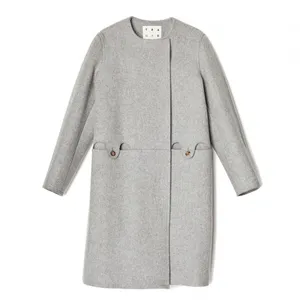 Trademark‎ Almond Collarless Coat Wool Blend Light Grey Size XS thumbnail 8