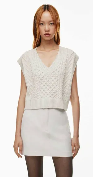 Aritzia Babaton Emporia Cropped Cable Knit Wool Sweater Vest thumbnail 1