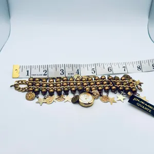 Vintage Enmex‎ Quartz Charm Bracelet Watch – Gold Tone Stars & Coins Boho thumbnail 12